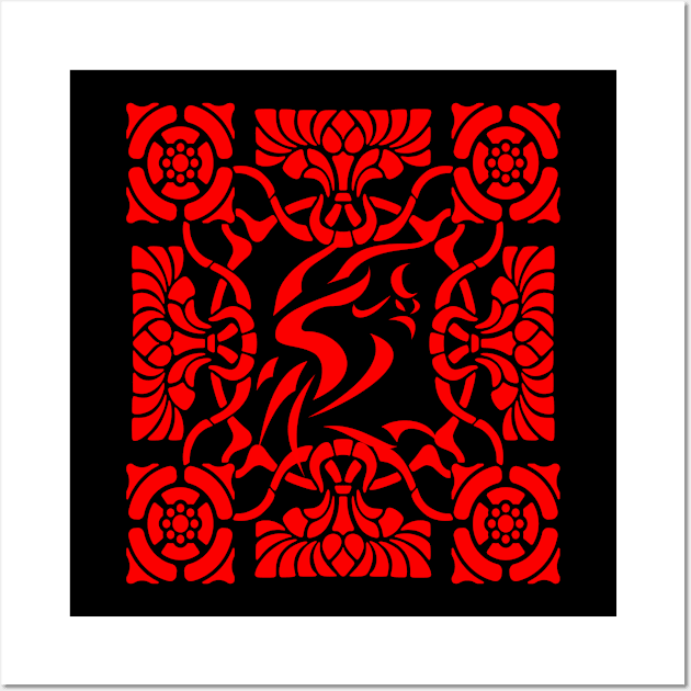 Ornamental Phoenix firebird Red Wall Art by Kiyiya Designs